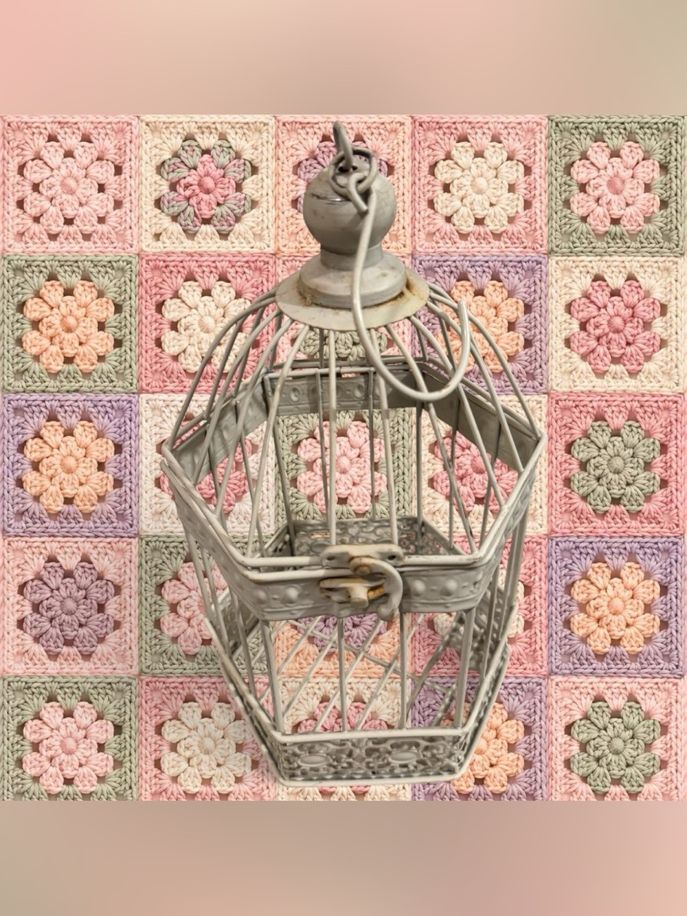 White shabby chic metal birdcage lantern